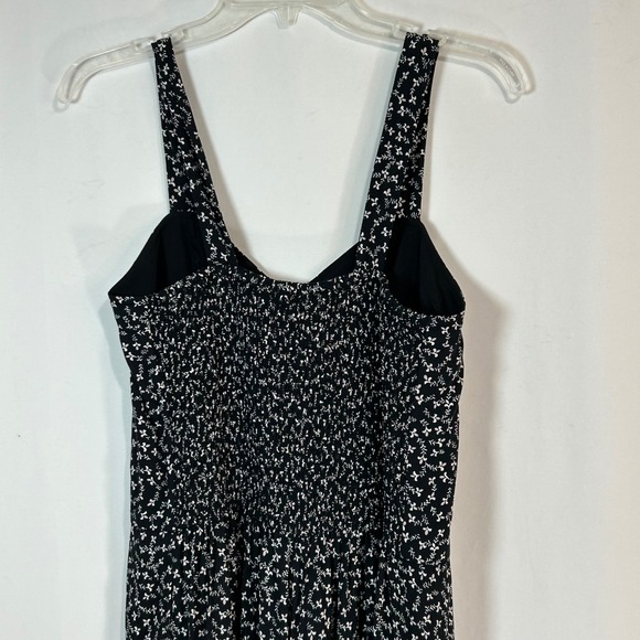 LOFT Black Floral Print Button Front Wide Leg Jumpsuit Size L‎ - Picture 5 of 12